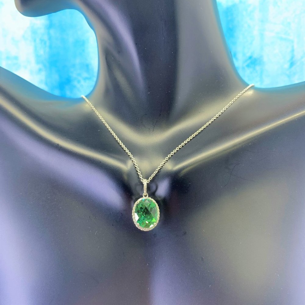 14K White Gold Spinel & White Diamond Pendant